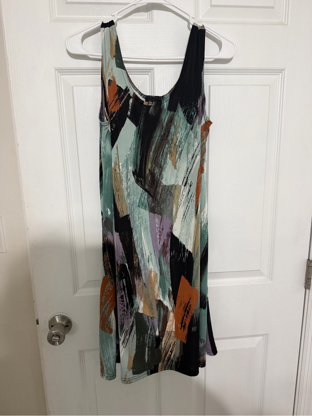 Abstract Brushstroke Midi Tank Dress - Green Multi